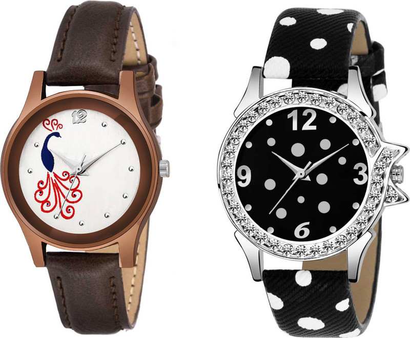 leaperd Morni Printed Dial And Multicolour Strap LOvely Heart Touch Combo UU~22 For Women And Girls Analog Watch  - For Women