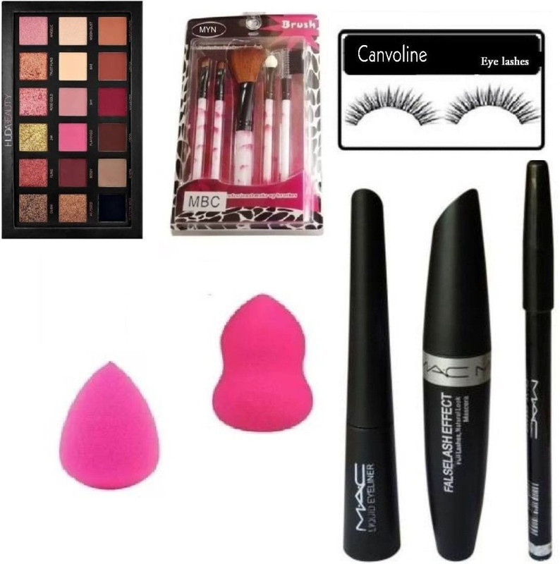 canvoline Make Up Brushmascara kajal 2 Blender Puff Of high Quality (Set of 8) (Set of 8)(8 Items in the set)