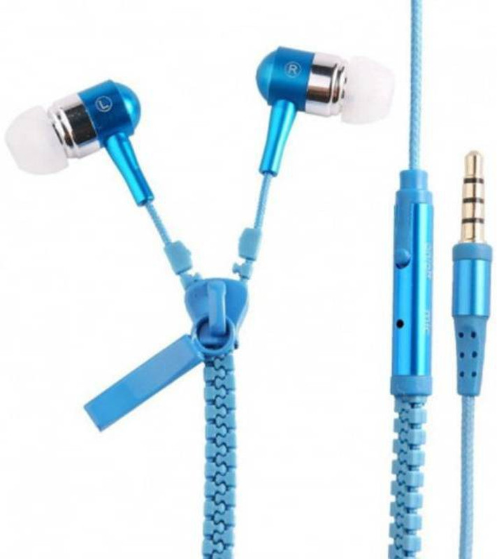 rajeev enterprises zipper earphone Headphone Wired Headset with Mic(Blue, In the Ear)