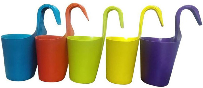 anand vatika Hook pot multicolor Plant Container(Plastic, External Height - 29 cm)
