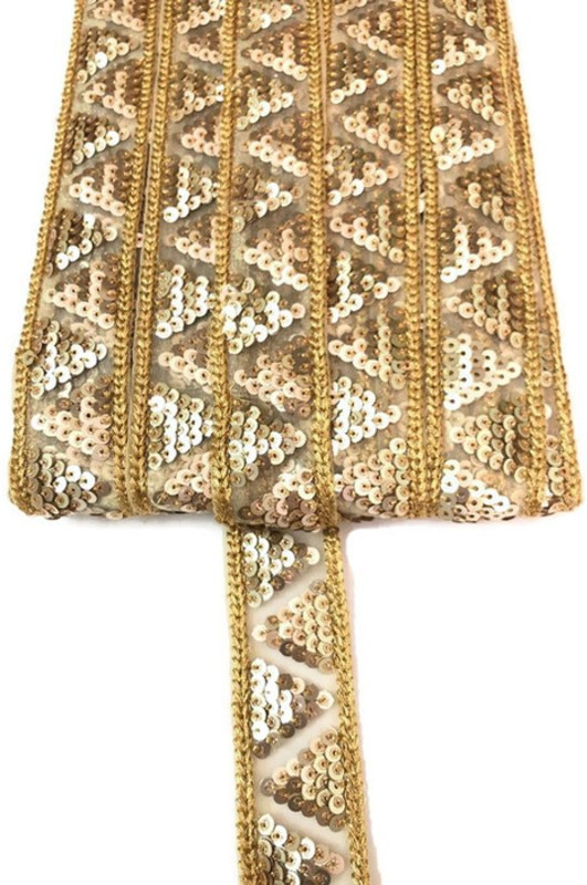 dasync Golden Sequins Lace and Border Material Cotton Blend Saree Falls(Gold)