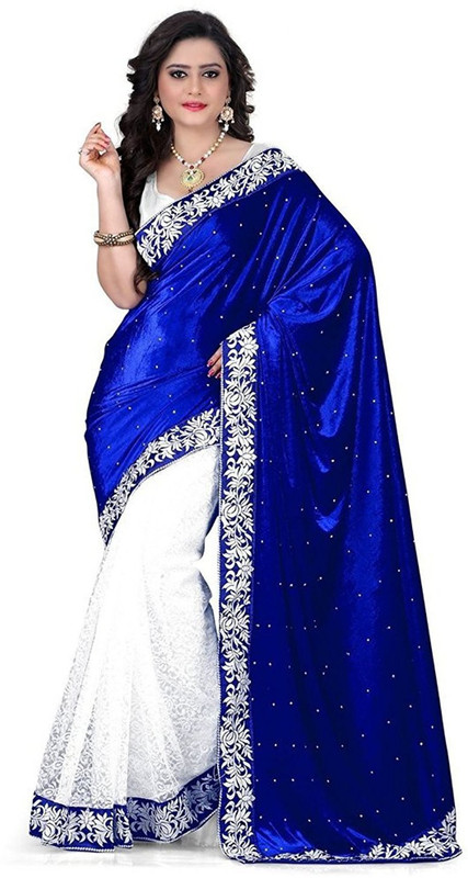 shriji fashion Self Design Fashion Velvet Saree(Blue)