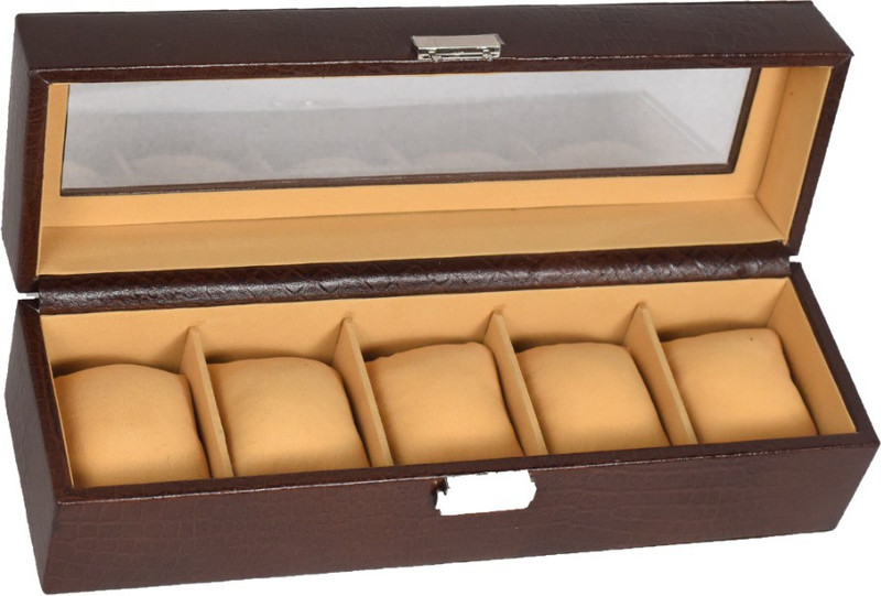 stones bridge Stone Bridge Watch Box 5 Slots Watch Box Watch Box(Brown, Holds 5 Watches)
