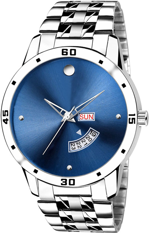 hoxovo 448-HO blue date and day dial stainless steel silver Analog Watch  - For Men