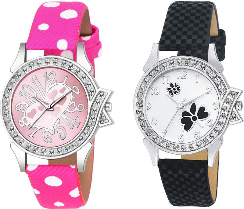 leaperd Pink Heart In LOve Dial And New Leather Strap Combo Of Two UU~41 For Women And Girls Analog Watch  - For Girls