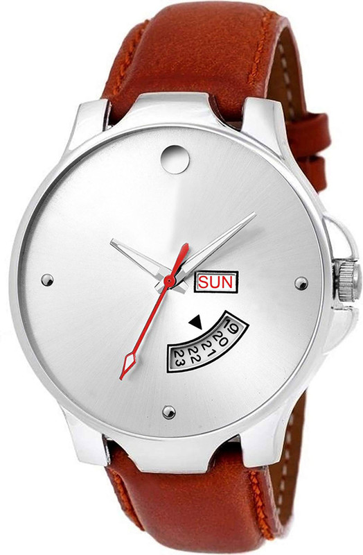 mr enterprise 473-HO white date and day dial leather brown strap amazing analog Analog Watch  - For Men