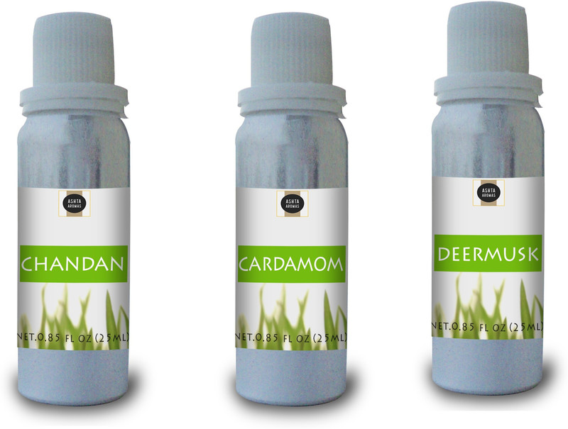 ASHTAAROMAS Chandan, Cardamom and Deer Musk Set of 3 Combo Attar Floral Attar(Spicy)