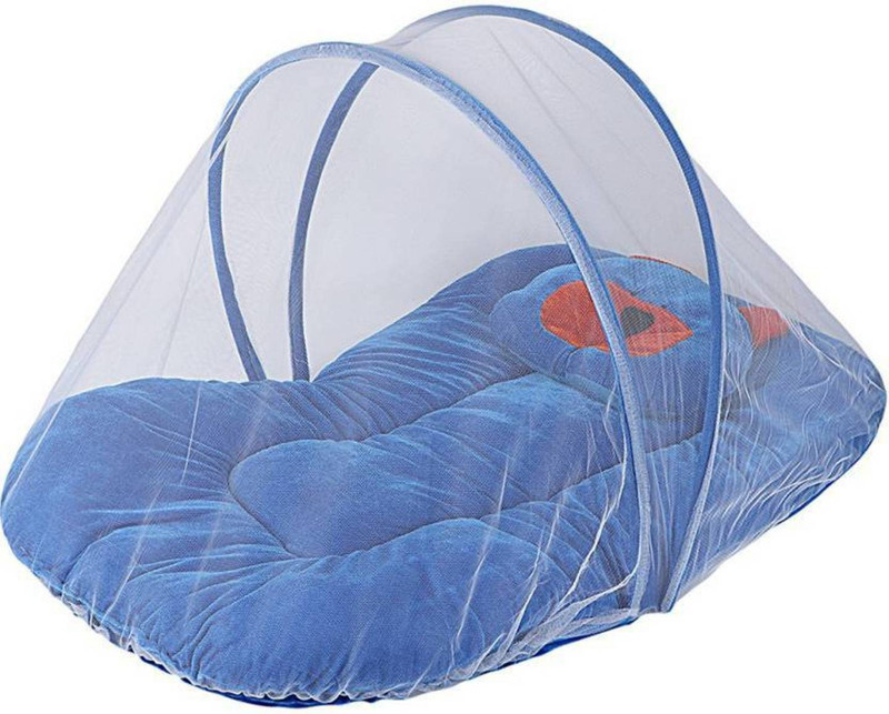 aroraonlinetraders Velvet Bedding Set with Mosquito Net and Pillow for New Born Standard Crib(Fabric, Blue)