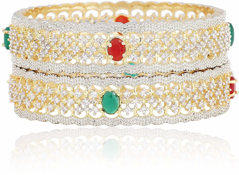 anika fashion house Metal Cubic Zirconia Gold-plated Bangle(Pack of 2)