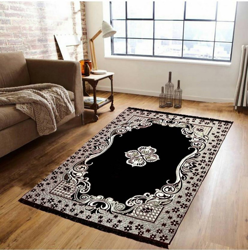 venton Black Cotton Carpet(150 cm  X 210 cm)