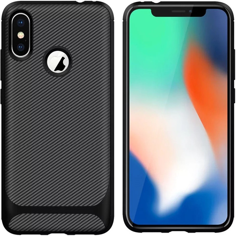 trucovers Back Cover for For iPhone X's ( Anti-shock Carbon Fiber Cover )(Matte black, Grip Case, Silicon)