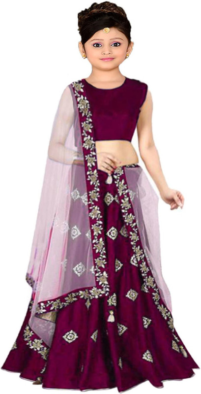 esencee Girls Lehenga Choli Ethnic Wear Embroidered Lehenga, Choli and Dupatta Set(Maroon, Pack of 1)