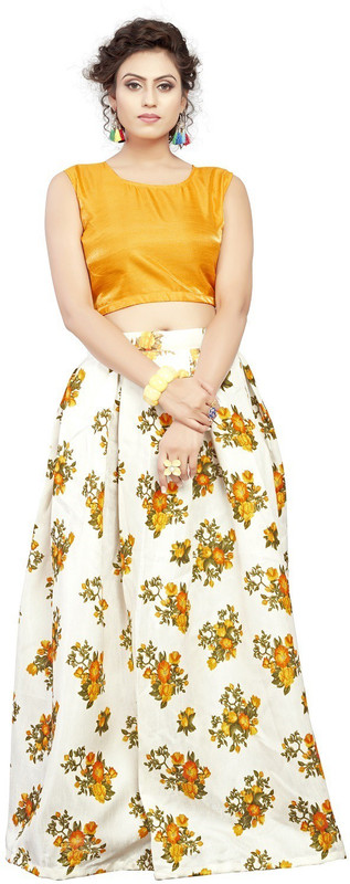 nena fashion Floral Print Semi Stitched Ghagra Choli(White)