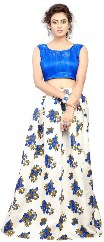 nena fashion Floral Print Semi Stitched Lehenga Choli(White)