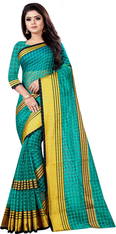 ofline selection Self Design Fashion Cotton Blend Saree(Green, Beige)