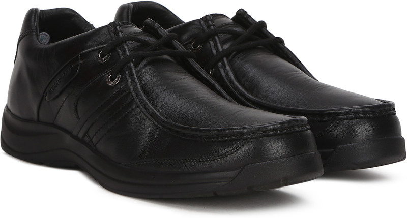 woodland black leather casual shoes