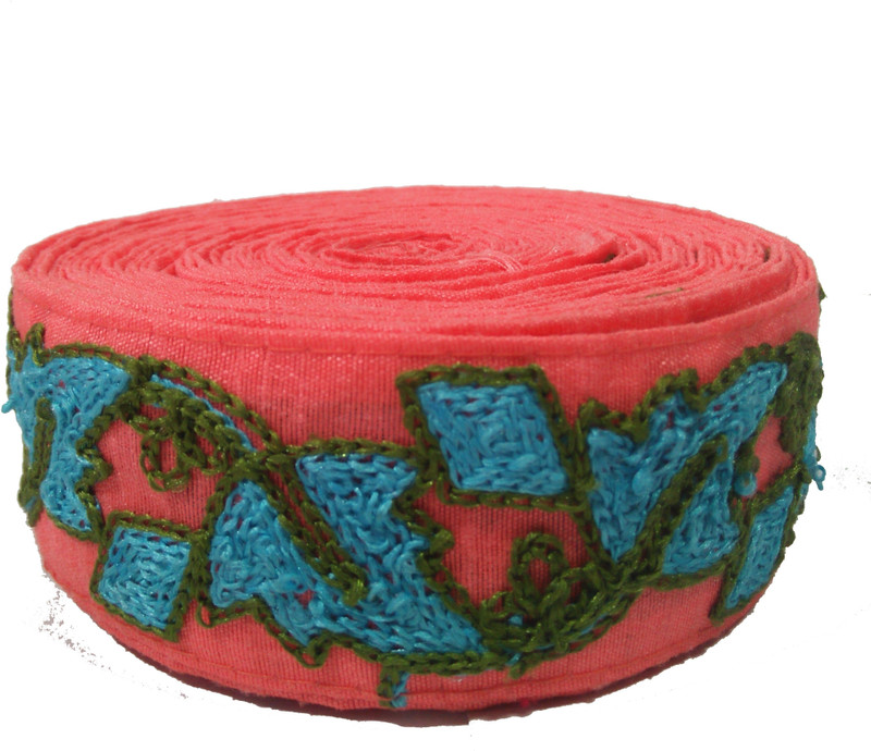 ramdev lace _embroidery work with rama color stitching in pink cotton
