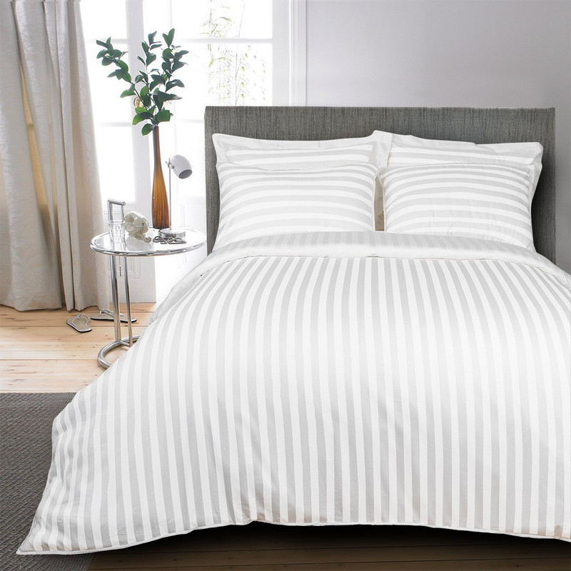 kala decors 300 TC Cotton, Satin Double King Striped Bedsheet(Pack of 1, White)