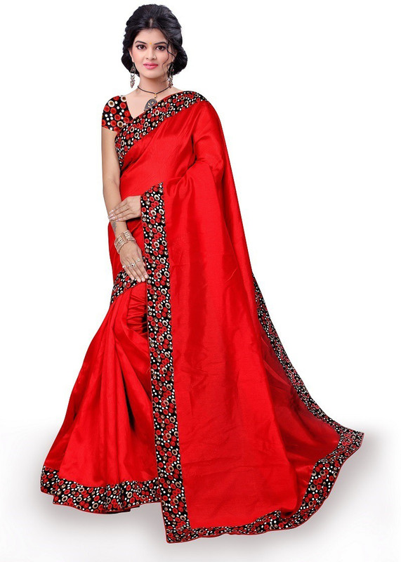 tulsi fabrics Solid Banarasi Art Silk Saree(Red)