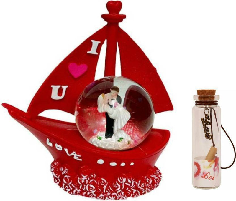kuku Red Valentine Romantic Love couple Glass Doom Decorative Showpiece  -  15 cm(Polyresin)