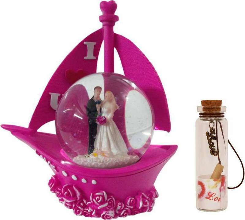 kuku Valentine Love couple Glass Doom With Lighting Effect Statue Decorative Showpiece  -  15 cm(Polyresin)