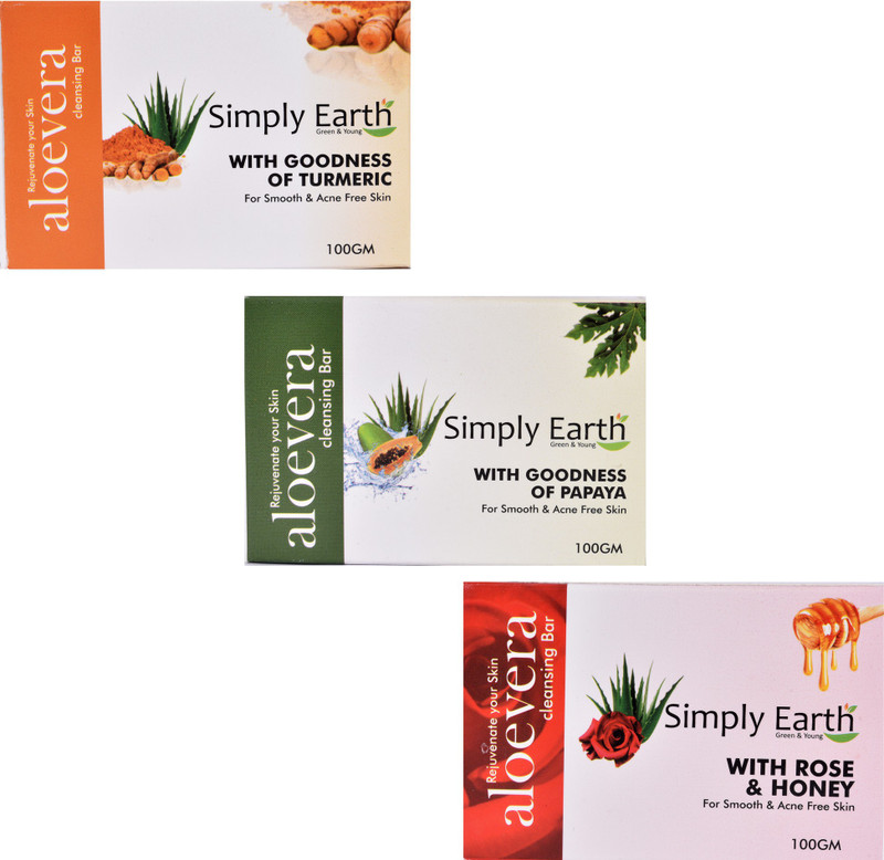 simply earth Pack of Three Soap - Rose & Honey, Papaya, Haldi(3 x 100 g)