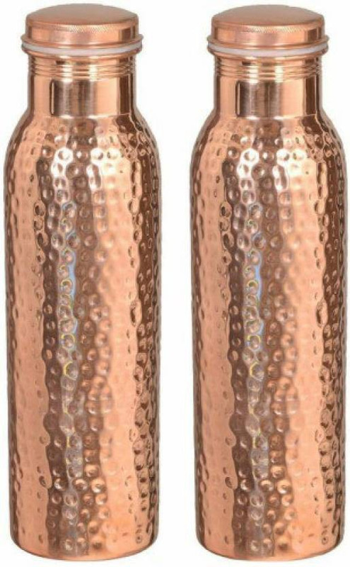 krishna brass gallery Copper Hammered Bottle Set of 2 1000 ml Bottle(Pack of 2, Copper)