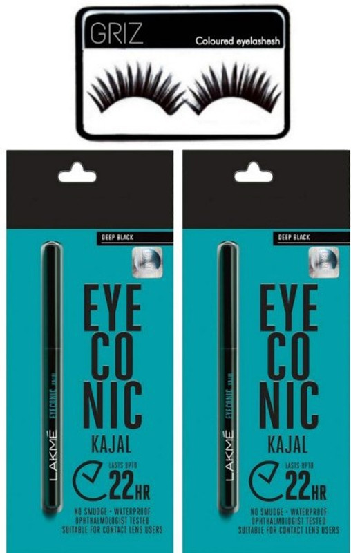 griz 2 iconic best kajal and 1 eyelashes(Set of 3)