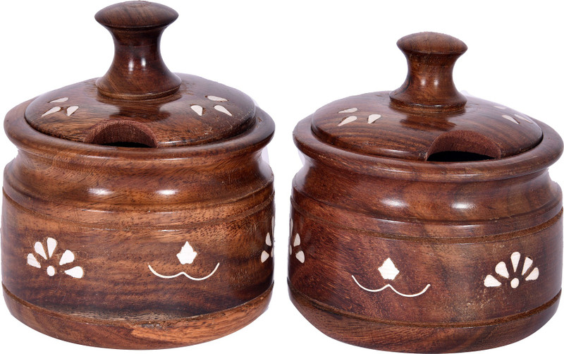 smile4ever Smile4ever Wood Container, Tea Coffee & Sugar Container, Spice Container, Pickle Container & Salt Pepper Container (Brown)  - 150 ml Wooden Tea Coffee & Sugar Container(Pack of 2, Brown)