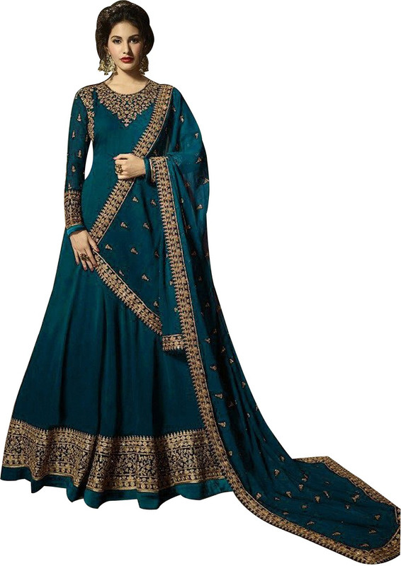 ladies queen Faux Georgette Embroidered Salwar Suit Material(Semi Stitched)