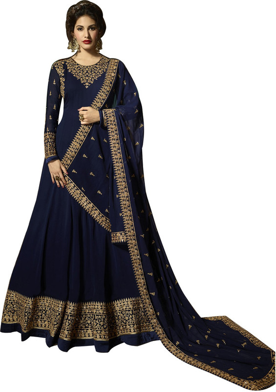 ladies queen Faux Georgette Embroidered Salwar Suit Material(Semi Stitched)