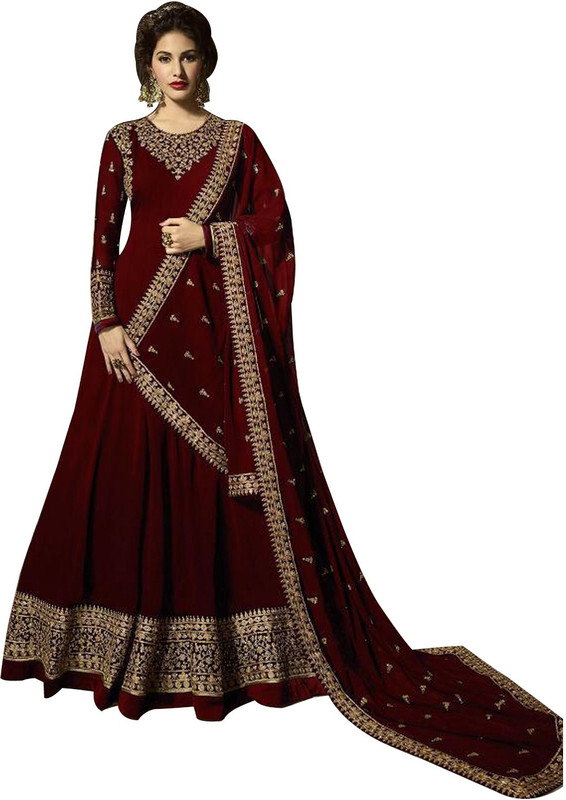 ladies queen Faux Georgette Embroidered Salwar Suit Material(Semi Stitched)