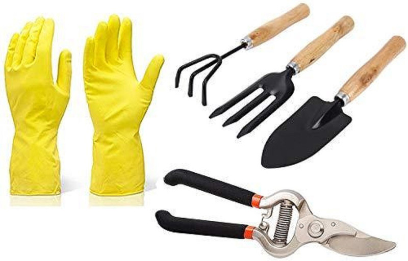 royal trust Gardening Tools - Reusable Rubber Gloves, Pruners Garden Tool Kit(5 Tools)