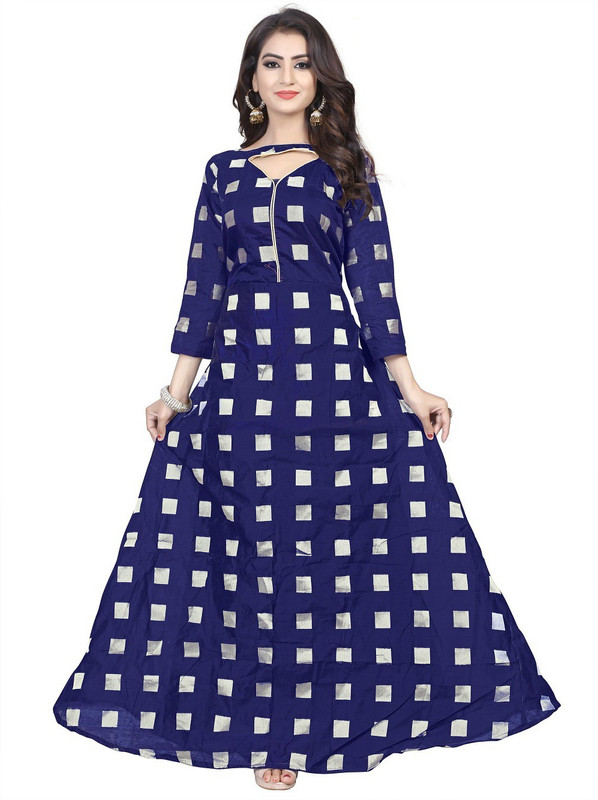 jency fashion Flared/A-line Gown(Silver, Dark Blue)