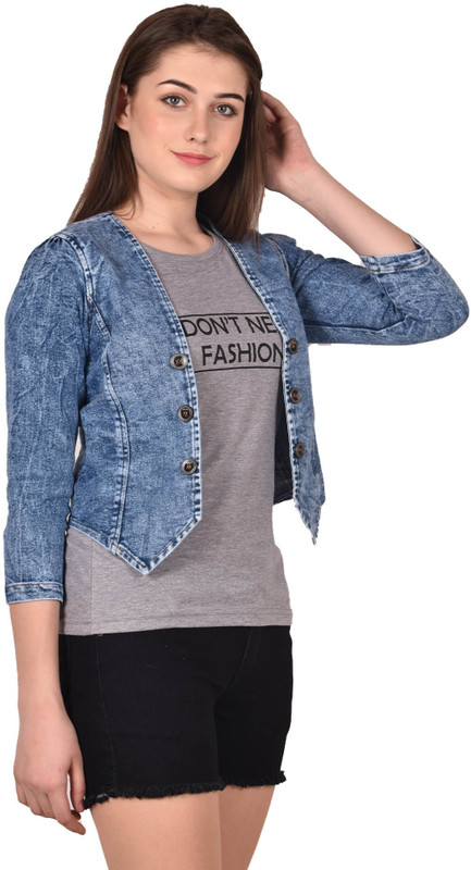fashion trap 3/4th Sleeve Solid Women Denim Jacket