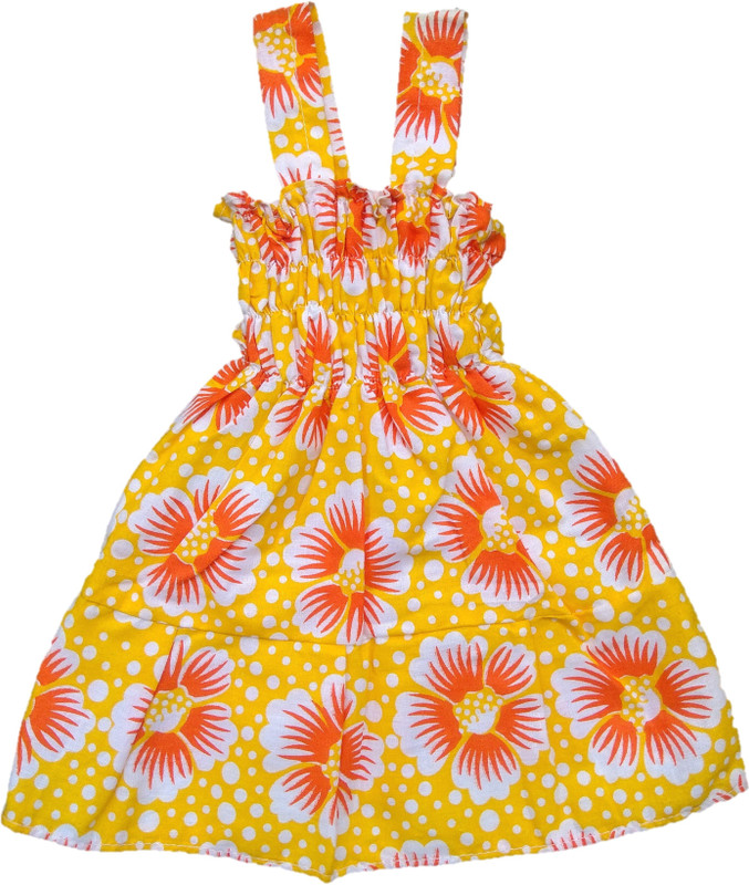 baby sikha Girls Maxi/Full Length Casual Dress(Orange, Fashion Sleeve)