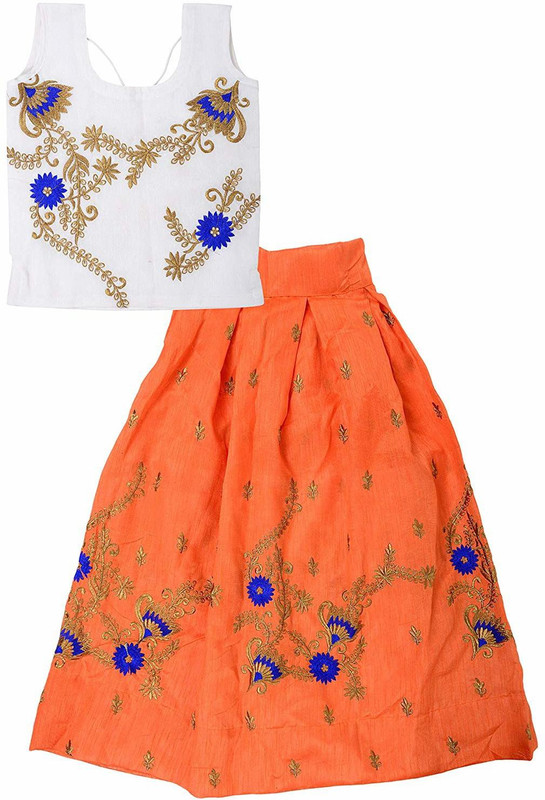 dipak fashion Indi Girls Lehenga Choli Ethnic Wear Solid Lehenga Choli(White, Pack of 2)