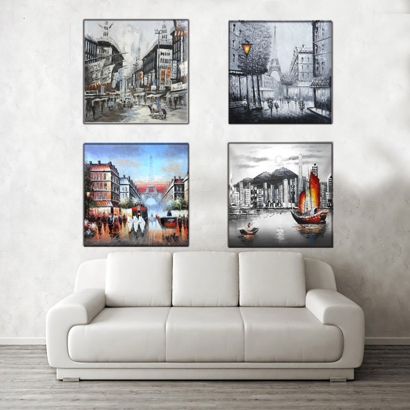 pari arts MULTIPLE FRAME 4 pieces set MODERN VIEW DIGITAL PAINTING Digital Reprint 26 inch x 26 inch Painting