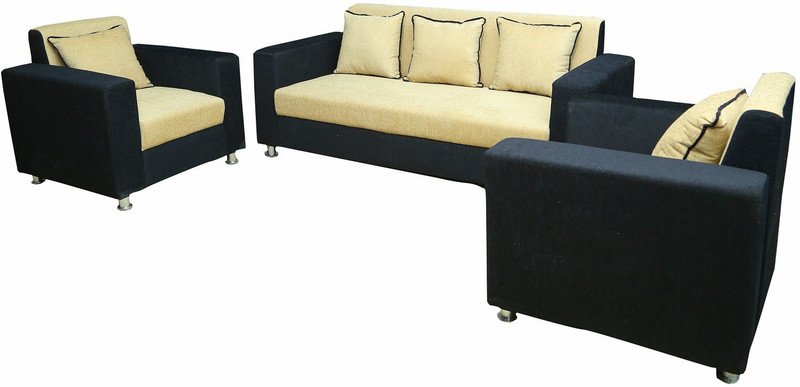 gnanitha gnanitha1 Fabric 3 + 1 + 1 cream and black Sofa Set