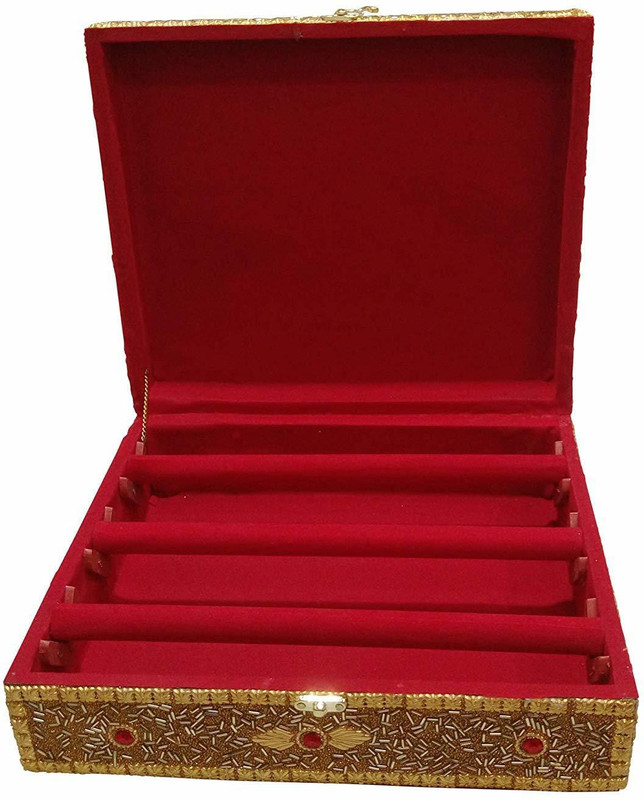 ss creation Handmade 3 Rods Bangles Box With Jari Works Bangle Box Vanity Box(Golden)