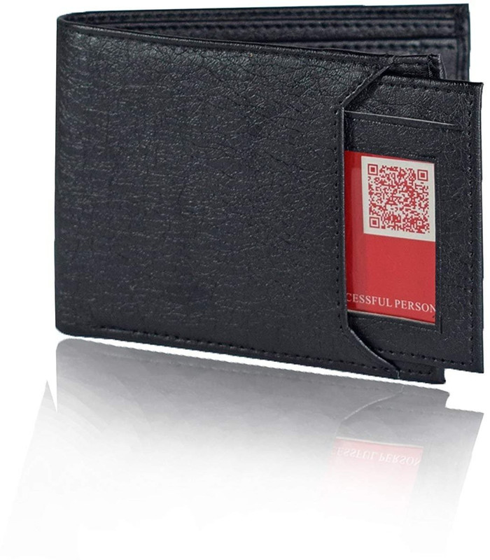 sskk Men Black Genuine Leather Wallet(6 Card Slots)