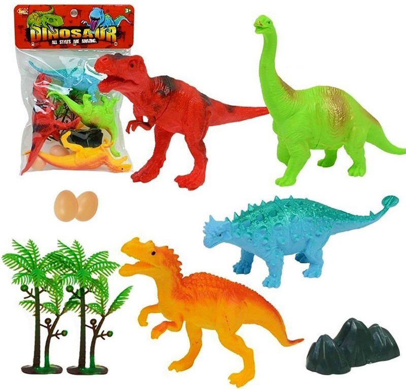 Sterling 4 Pcs Plastic Animal Dinosaur + 2 Egg + Tree Model Toy(Multicolor)