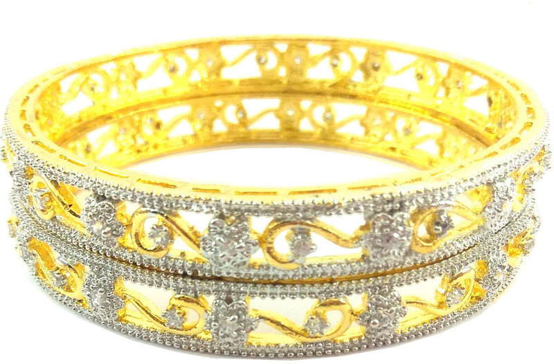 anika fashion house Alloy Cubic Zirconia Gold-plated Bangle Set(Pack of 2)