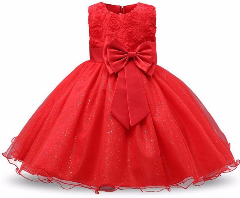 GOODY`S Girls Midi/Knee Length Party Dress(Red, Sleeveless)