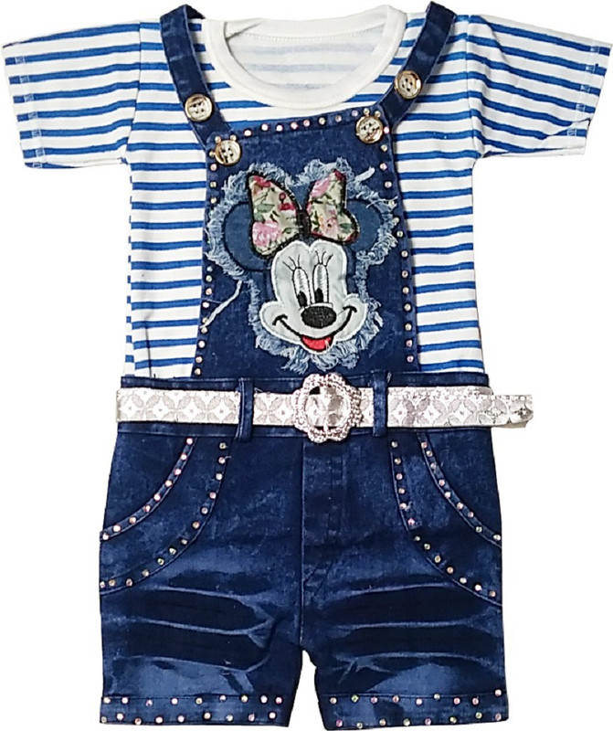 harshvardhanmart Dungaree For Girls Self Design Denim Blend(Multicolor, Pack of 1)