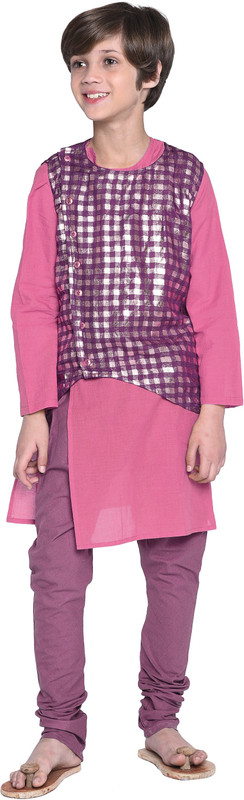 wondermom Boys Wedding, Festive & Party Kurta and Pyjama Set(Pink Pack of 2)