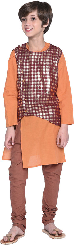 wondermom Boys Wedding, Festive & Party Kurta and Pyjama Set(Orange Pack of 2)