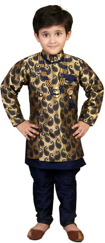fab fashions Boys Festive & Party Kurta, Waistcoat and Pyjama Set(Blue Pack of 1)