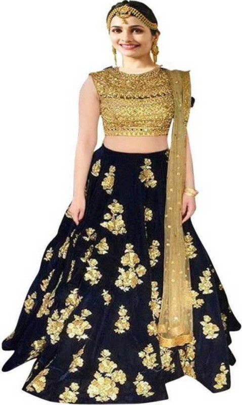 lexma fashion Embroidered Semi Stitched Lehenga, Choli and Dupatta Set(Blue)