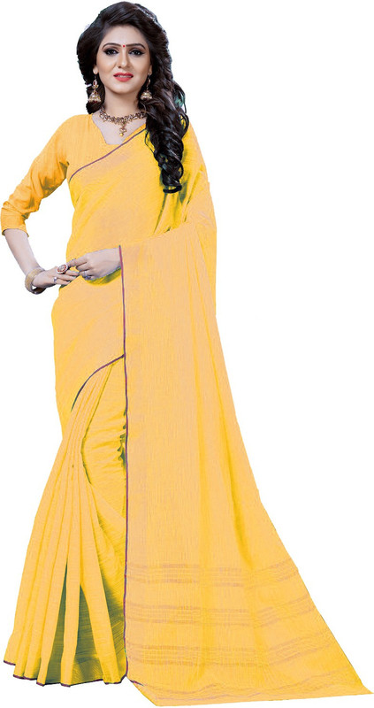 women mall Plain Fashion Cotton Silk Saree(Yellow)